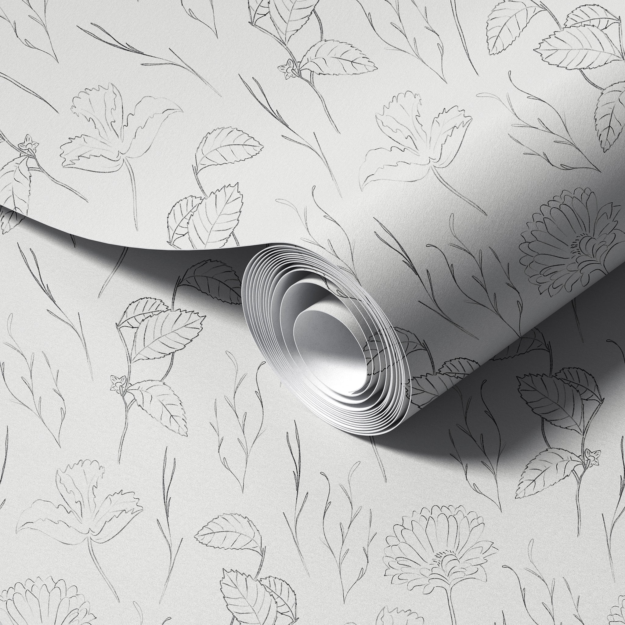 Floral Sketch peel and stick wallpaper room mockup